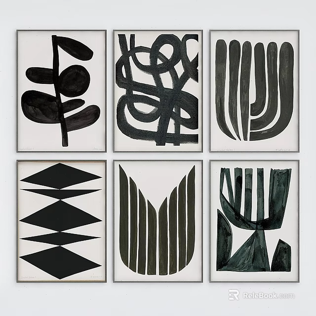 Set of Six Black and White Abstract Picture Frames with Geometric Patterns 3d model