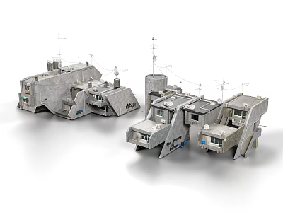 Modern Residential Buildings With Geometric Structure Gray Exterior And Architectural Antennas 3d model