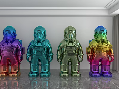 Colorful Chrome Plated Robot Shaped Decorative Ornament Set For Modern Home Decoration 3d model