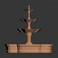 Three Tiered Decorative Fountain With Blue Water Basin And Light Colored Base