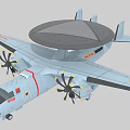 Fighter Jet With Large Radar Dome Four Propellers Light Blue Fuselage Red Wing Markings