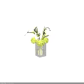 Decorative Ornament Set Featuring Transparent Glass Vase White Calla Lilies and Yellow Spherical Flowers