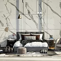 Modern background double bed simple bedding combination 3d model