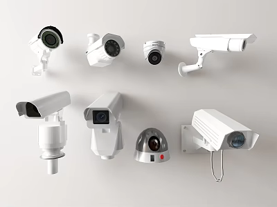 Various Surveillance Cameras With Different Designs For Home And Office Security 3d model