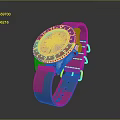 Stylish Watch with Brown Strap White Dial Red and Blue Bezel and Numerical Indices