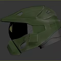 Green Futuristic Helmet With Metallic Surface Design And Transparent Visor Details