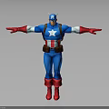 3D Superhero Character Model With Outstretched Arms Blue White Red Uniform And Star Emblem