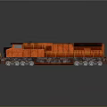 Orange Rusty Train Locomotive with Wheels and Reflection on Gray Background