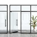 Contemporary Glass Doors With Black Frames And Potted Plant In Interior