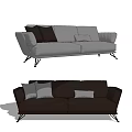 Light Gray And Dark Brown Double Sofa With Pillows And Metal Legs 3d model