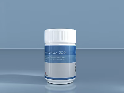 Display Shelves Showcasing White Cap Chemchen 200 Bottle On Blue Background 3d model