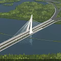 Cable Stayed Bridge With White Pylon Spanning Blue Water And Green Vegetation 3d model