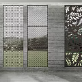 Gray Textured Background Wall With Three Laser Cut Decorative Panels Leaf And Geometric Patterns 3d model