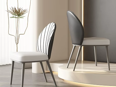 Modern Dining Chairs With Striped And Solid Black Backrests White Seats Gray Metal Legs 3d model