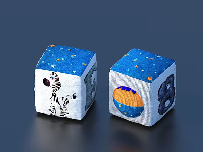 Decorative Cube Shaped Pillows With Zebra Pattern And Planet Moon Design On Starry Blue Background 3d model