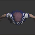 3D Model of a Woman in Sailor Uniform with Purple Hair and Blue Skirt