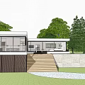 Modern Detached House In Forest Setting With Wooden Steps Large Windows And Open Terrace