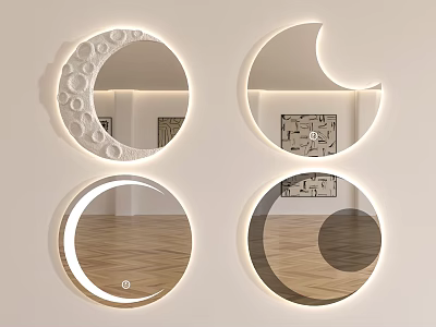Four Circular Decorative Mirrors With Various Designs For Modern Interior Decor 3d model