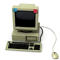 Vintage Desktop Computer With Monitor Keyboard Mouse And Red Blue Sticky Notes