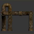 Rustic Industrial Lighting Fixture Set with Curved Metal Pipes and Red Knobs Design