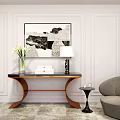 Modern Console Table Decor With Framed Artwork Vase Lamp Small Side Table And Accent Chair 3d model