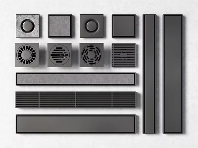 Matte Black Bathroom Accessories Featuring Various Shapes Grid Design And Sleek Panels 3d model