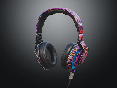 Colorful Over Ear Headphones With Artistic Pattern Design And Soft Ear Cushions 3d model