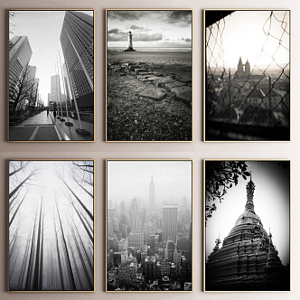 Modern Architectural Painting Black and White Landscape Architectural Decorative Painting 3d model