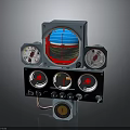 Blue Aerospace Control Panel With Multiple Gauges Dials And Circular Displays 3d model