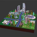 Natural Landscape Model With Green Grass Trees Circular Plaza Modern Buildings And Pathways