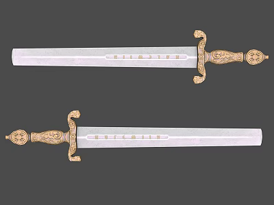 Ornate Decorative Swords With Golden Accents And White Scabbards Design 3d model