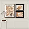 Abstract Paintings with Botanical Leaf Patterns in Beige Brown Tones and Black Frames on White Wall 3d model