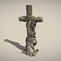 Stone Wood Cross Sculpture With Rustic Design And Decorative Details