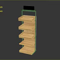 Daily Necessities Display Stand With Multiple Wooden Shelves Metal Frame And Top Signboard