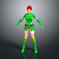 Game Movie Character With Red Hair Green Armor Outfit And Leg Bandage Design