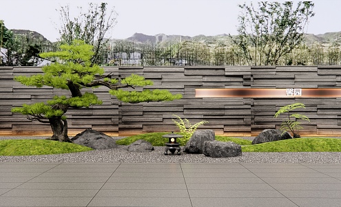 New Chinese Style Cultural Stone Landscape Wall Landscape Stone Set Stone Landscape Pine Tree Cultural Stone 3d model