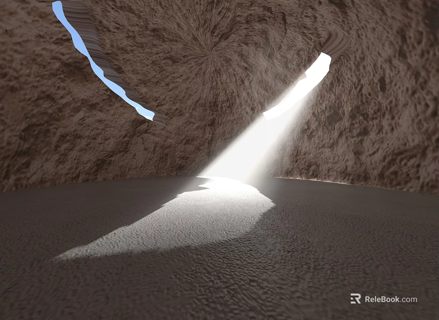 Stone And Wood Cave Interior With Natural Light Illuminating Rough Ground 3d model 
