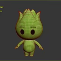 Green Game and Movie Character With Flame Shaped Head Black Eyes Cute Design