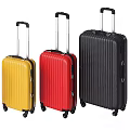 Three Striped Hard Shell Suitcases In Different Colors With Telescopic Handles And Rolling Wheels