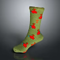 Water Transport Vehicle Patterned Green Socks With Red Designs On Dark Background