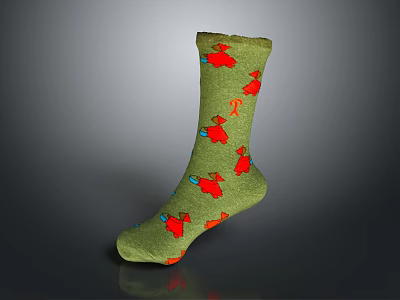 Water Transport Vehicle Patterned Green Socks With Red Designs On Dark Background 3d model