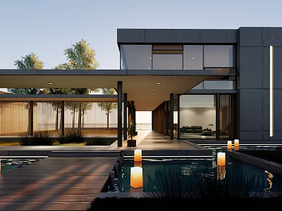 Modern single-family villa building 3d model