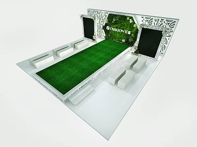Stage Design With Green Grass Floor White Decorative Frame And Background Screens 3d model