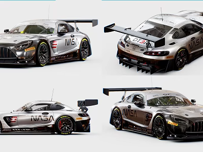High Performance Silver NASA Race Car With Aerodynamic Rear Wing Design 3d model