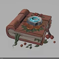 Decorative Open Book Model with Blue Water Pool Fruit Slices Red Berries and Green Leaves