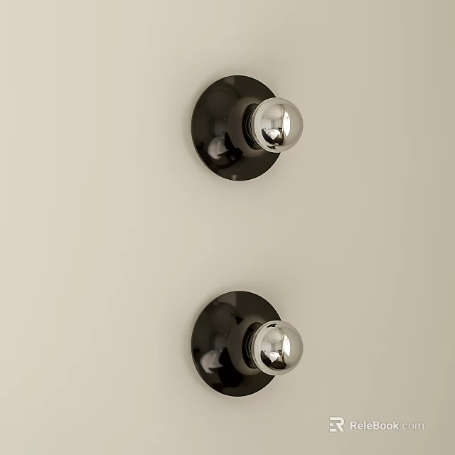 Modern Two Black Wall Lamps Mounted On Light Colored Wall With Circular Base And Bulb 3d model 
