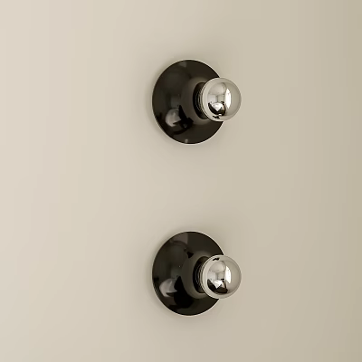 Modern Two Black Wall Lamps Mounted On Light Colored Wall With Circular Base And Bulb 3d model