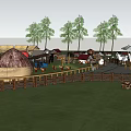 Rural Countryside Landscape With Wooden Fences Playground And Natural Elements