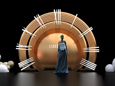 Stunning Photo Spot With Golden Arch Roman Numerals OM Lettering And White Spherical Decorations 3d model