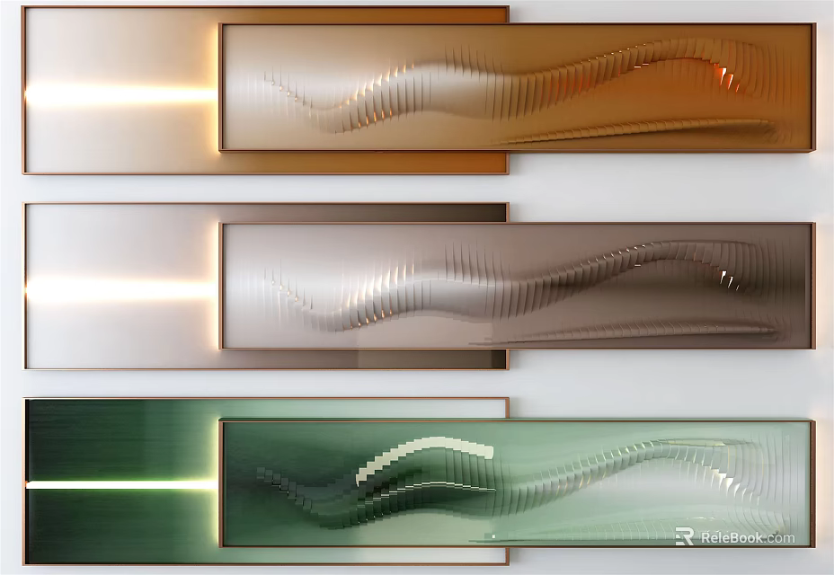 Modern Metallic Wall Decor with Wavy Patterns and Gold Silver Green Tones for Home Interior 3d model 
